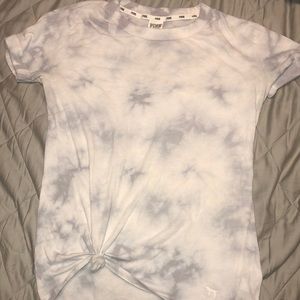 Gray and white tie die ish shirt VS Pink